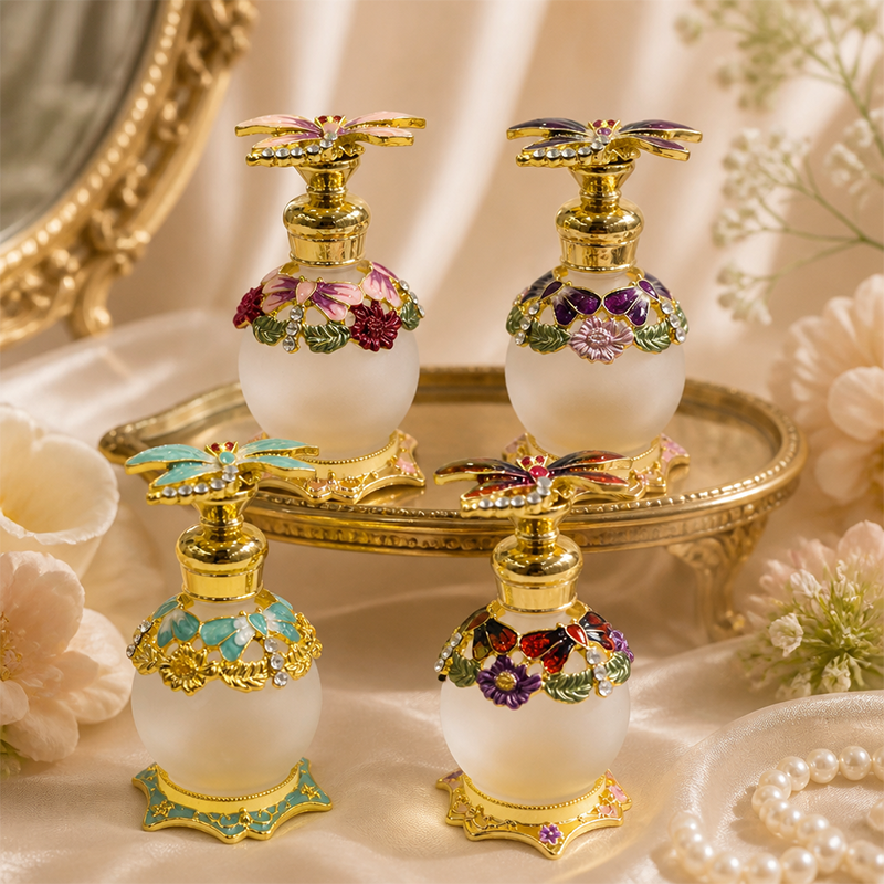 4pcs Crystal Perfume Essential Oil Bottle 15ml D9307 4pcs كريستال عطر زجاجة الزيوت الأساسية 15 مل D9307