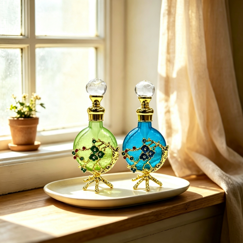 4pcs Crystal Perfume Essential Oil Bottle 10ml D9351 4pcs كريستال عطر زجاجة الزيوت العطرية 10 مل D9351