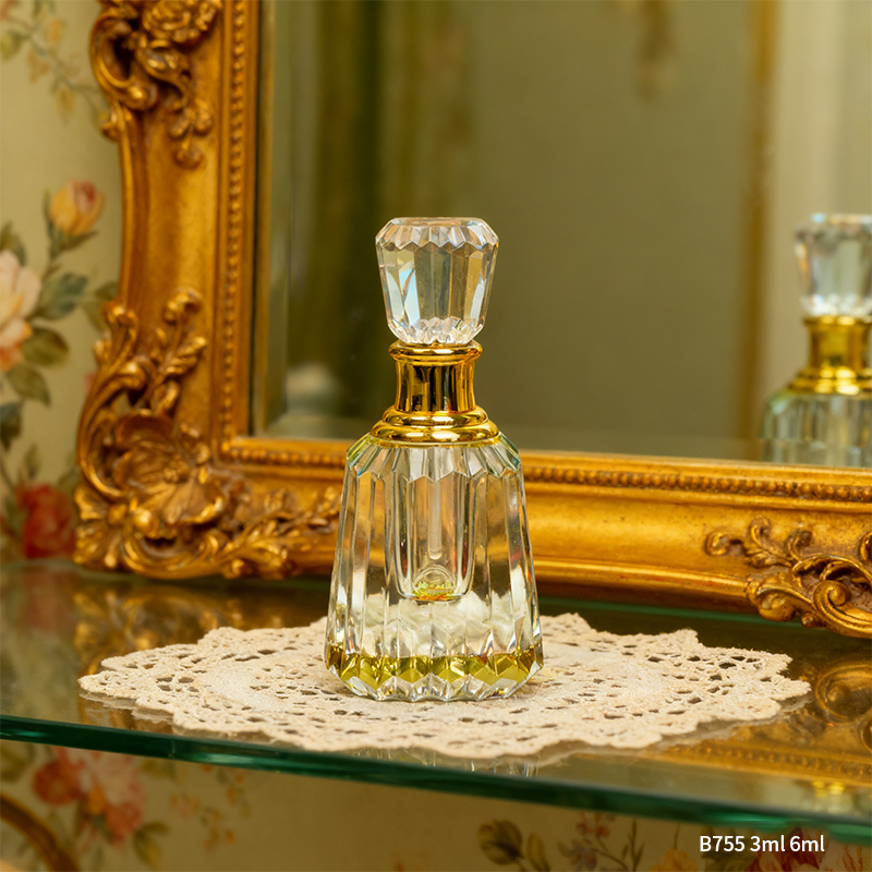 2pcs Crystal Perfume Essential Oil Bottle 6ml+3ml B755 زجاجة زيت كريستالية فارغة، زجاجة عطور زيتية فارغة، زجاجة عطر أساسية قابلة لإعادة التعبئة، زجاجة زيت بسعة 6 مل