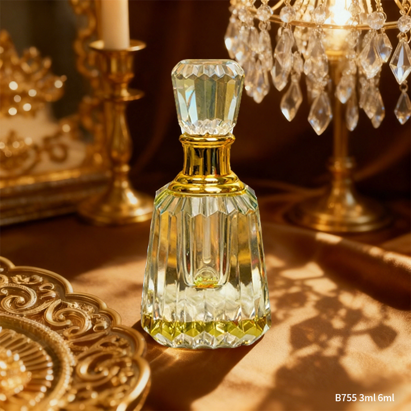 2pcs Crystal Perfume Essential Oil Bottle 6ml+3ml B755 زجاجة زيت كريستالية فارغة، زجاجة عطور زيتية فارغة، زجاجة عطر أساسية قابلة لإعادة التعبئة، زجاجة زيت بسعة 6 مل