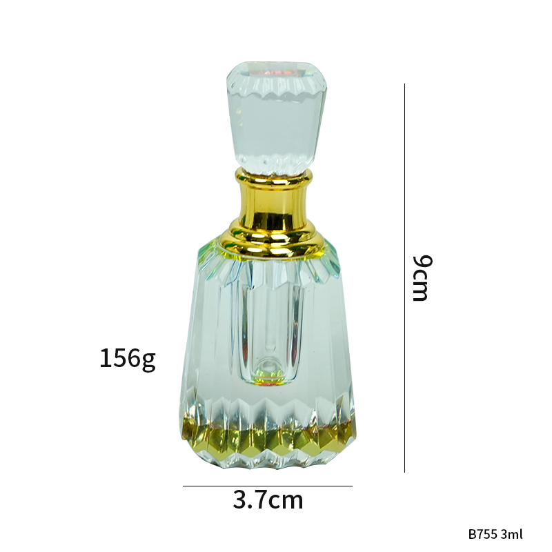 2pcs Crystal Perfume Essential Oil Bottle 6ml+3ml B755 زجاجة زيت كريستالية فارغة، زجاجة عطور زيتية فارغة، زجاجة عطر أساسية قابلة لإعادة التعبئة، زجاجة زيت بسعة 6 مل