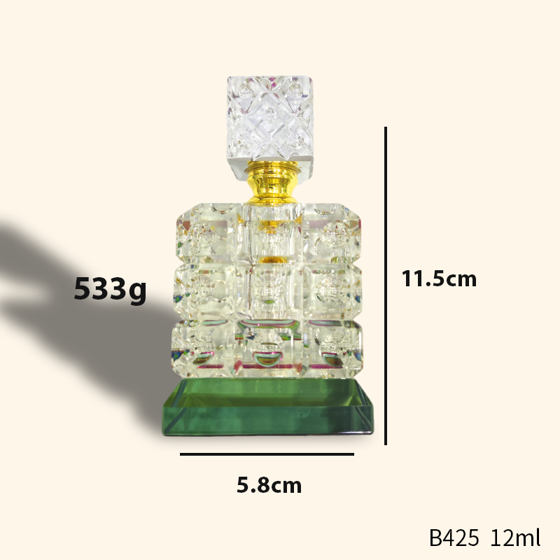1pcs Crystal Perfume Essential Oil Bottle 12ml B425 زجاجة زيت كريستالية فارغة بسعة 12 مل، زجاجة عطور زيتية فارغة، زجاجة عطر زيت عطري قابلة لإعادة التعبئة، زجاجة زيت بسعة 12 مل.