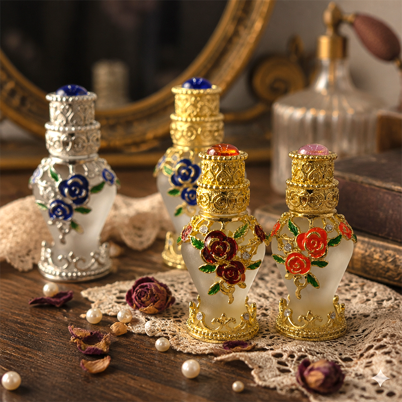 4pcs Crystal Perfume Essential Oil Bottle 8ml D9363 4pcs كريستال عطر زجاجة الزيوت الأساسية 8 مل D9363