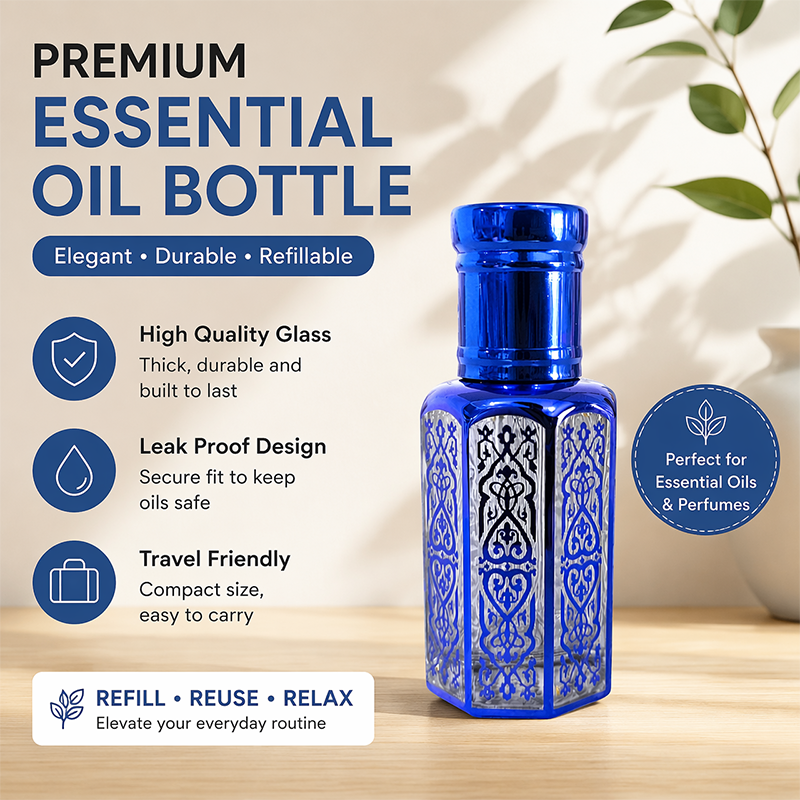 1pcs Crystal Perfume Essential Oil Bottle 12ml A172A-blue 1pcs زجاجة الزيوت العطر الكريستال 12 مل A172A - الأزرق