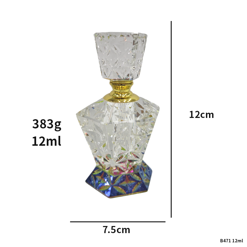1pcs Crystal Perfume Essential Oil Bottle 12ml B471 زجاجة زيت كريستالية فارغة بسعة 12 مل، زجاجة عطور زيتية فارغة، زجاجة عطر زيت عطري قابلة لإعادة التعبئة، زجاجة زيت بسعة 12 مل.