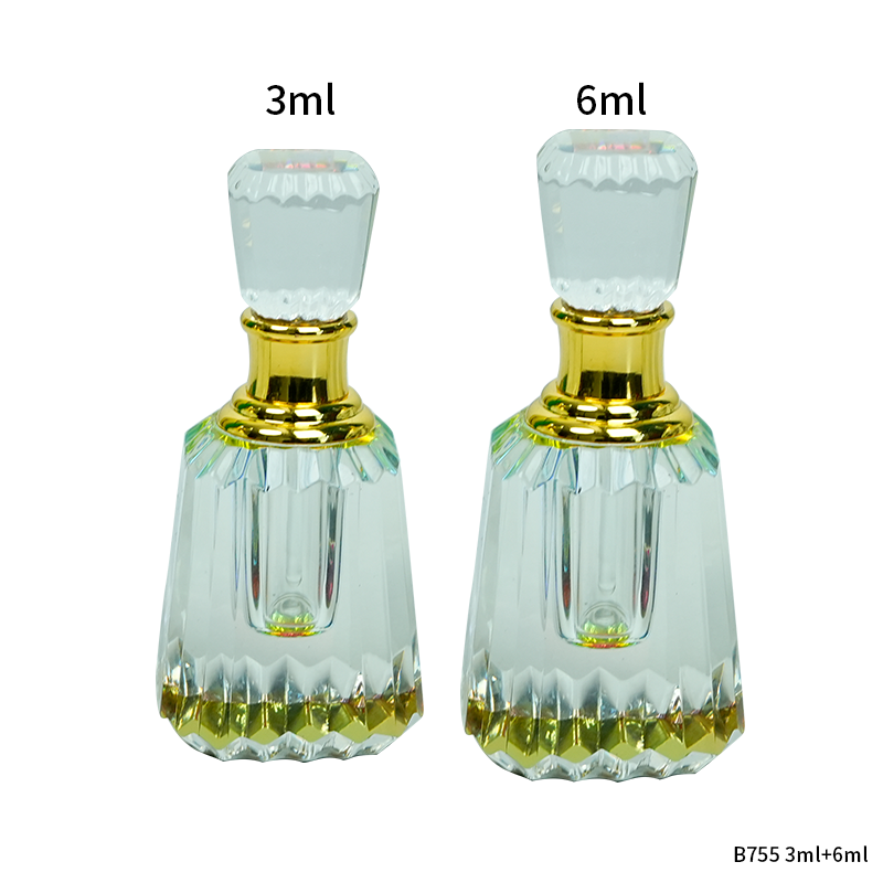 2pcs Crystal Perfume Essential Oil Bottle 6ml+3ml B755 زجاجة زيت كريستالية فارغة، زجاجة عطور زيتية فارغة، زجاجة عطر أساسية قابلة لإعادة التعبئة، زجاجة زيت بسعة 6 مل