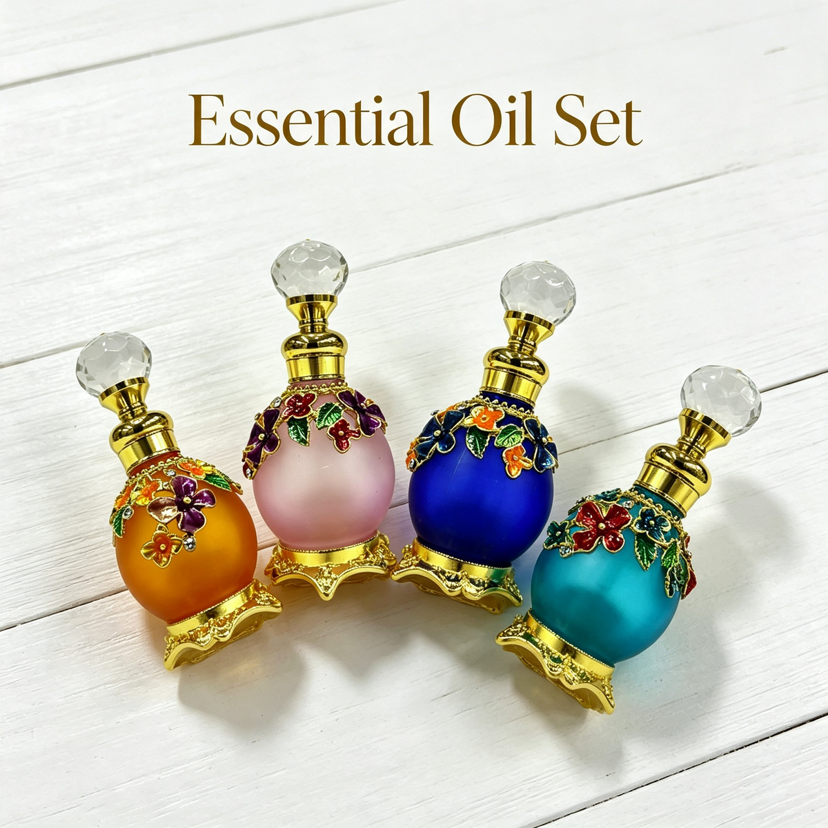 4pcs Crystal Perfume Essential Oil Bottle 15ml D9357   4pcs كريستال عطر زجاجة الزيوت الأساسية 15 مل D9357