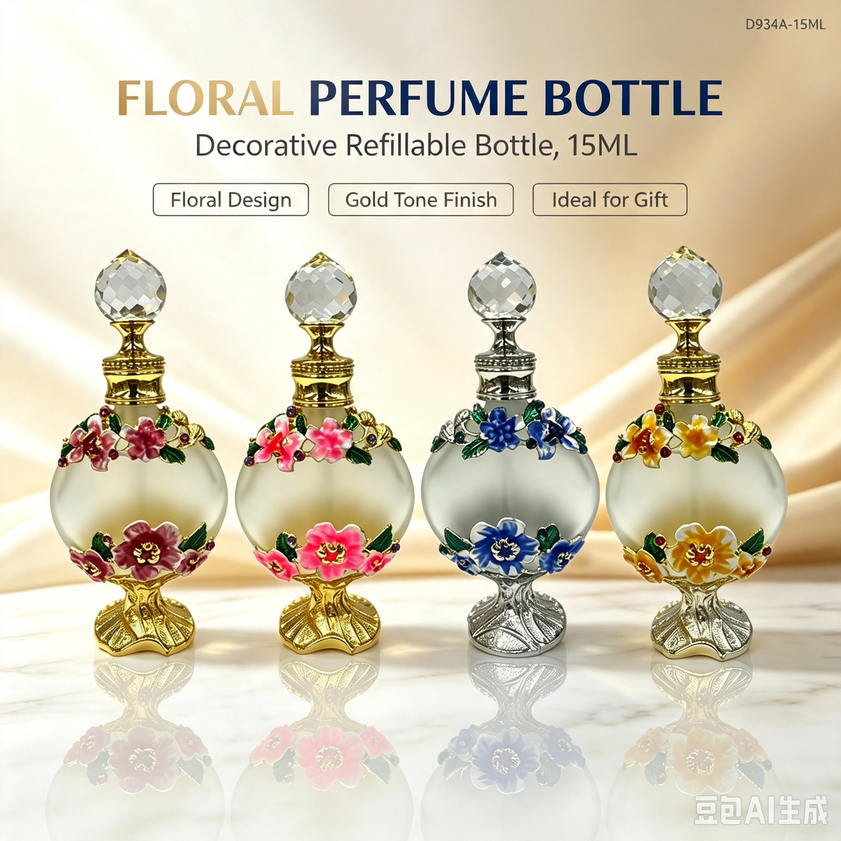 4pcs Crystal Perfume Essential Oil Bottle 15ml D9344   4pcs كريستال عطر زجاجة الزيوت الأساسية 15 مل D9344