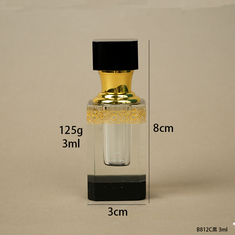 1pcs Crystal Perfume Essential Oil Bottle 3ml B812C-BLACK   1pcs زجاجة الزيوت العطر الكريستال 3ml B812C- أسود