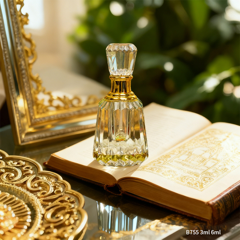 2pcs Crystal Perfume Essential Oil Bottle 6ml+3ml B755 زجاجة زيت كريستالية فارغة، زجاجة عطور زيتية فارغة، زجاجة عطر أساسية قابلة لإعادة التعبئة، زجاجة زيت بسعة 6 مل
