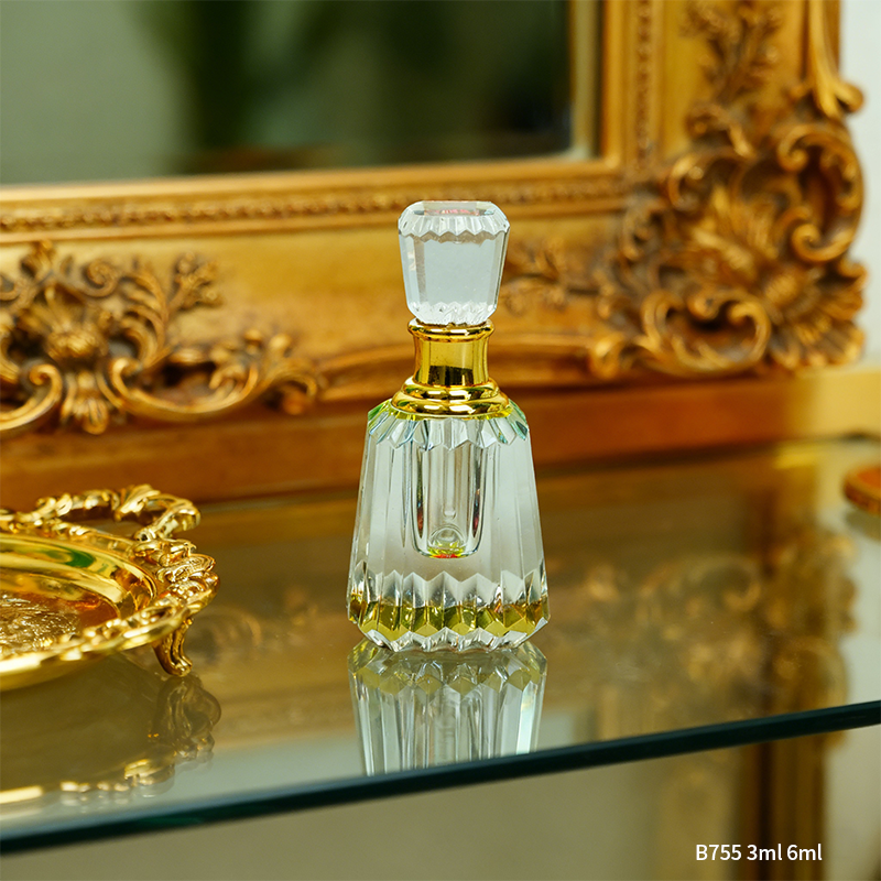 2pcs Crystal Perfume Essential Oil Bottle 6ml+3ml B755 زجاجة زيت كريستالية فارغة، زجاجة عطور زيتية فارغة، زجاجة عطر أساسية قابلة لإعادة التعبئة، زجاجة زيت بسعة 6 مل