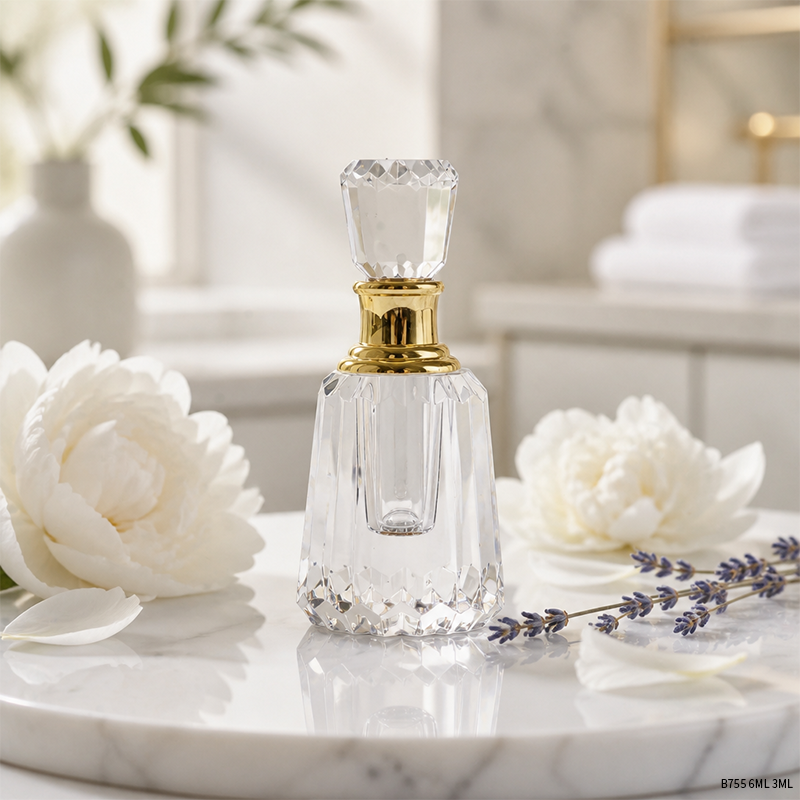 2pcs Crystal Perfume Essential Oil Bottle 6ml+3ml B755 زجاجة زيت كريستالية فارغة، زجاجة عطور زيتية فارغة، زجاجة عطر أساسية قابلة لإعادة التعبئة، زجاجة زيت بسعة 6 مل