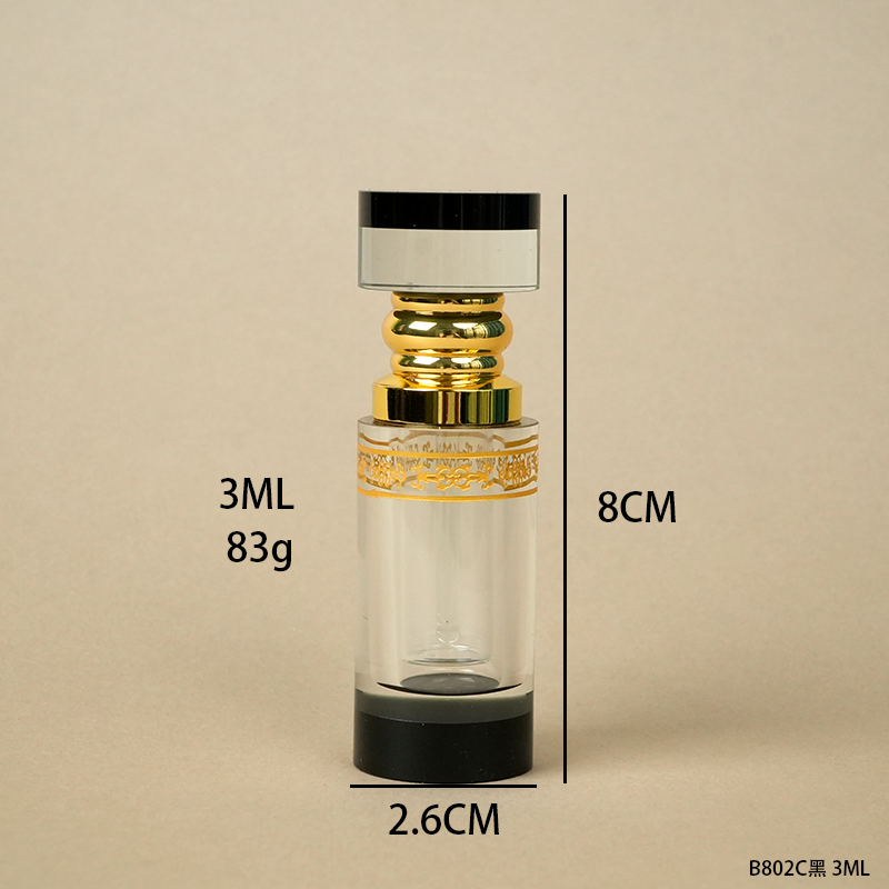 1pcs Crystal Perfume Essential Oil Bottle 3ml B802C-BLACK  1pcs زجاجة الزيوت العطر الكريستال 3ml B802C - أسود