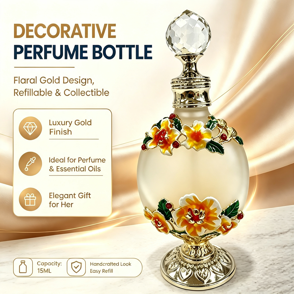 4pcs Crystal Perfume Essential Oil Bottle 15ml D9344   4pcs كريستال عطر زجاجة الزيوت الأساسية 15 مل D9344