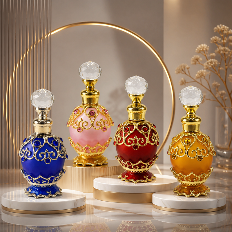 1pcs Crystal Perfume Essential Oil Bottle 15ml 4colors D9252   1pcs زجاجة الزيوت العطر الكريستال 15 مل اللون D9252