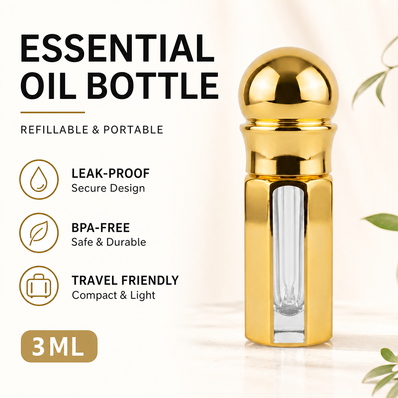1pcs Crystal Perfume Essential Oil Bottle 3ml A130C-gold  1pcs كريستال عطر زجاجة الزيوت الأساسية 3ml A130C الذهبي