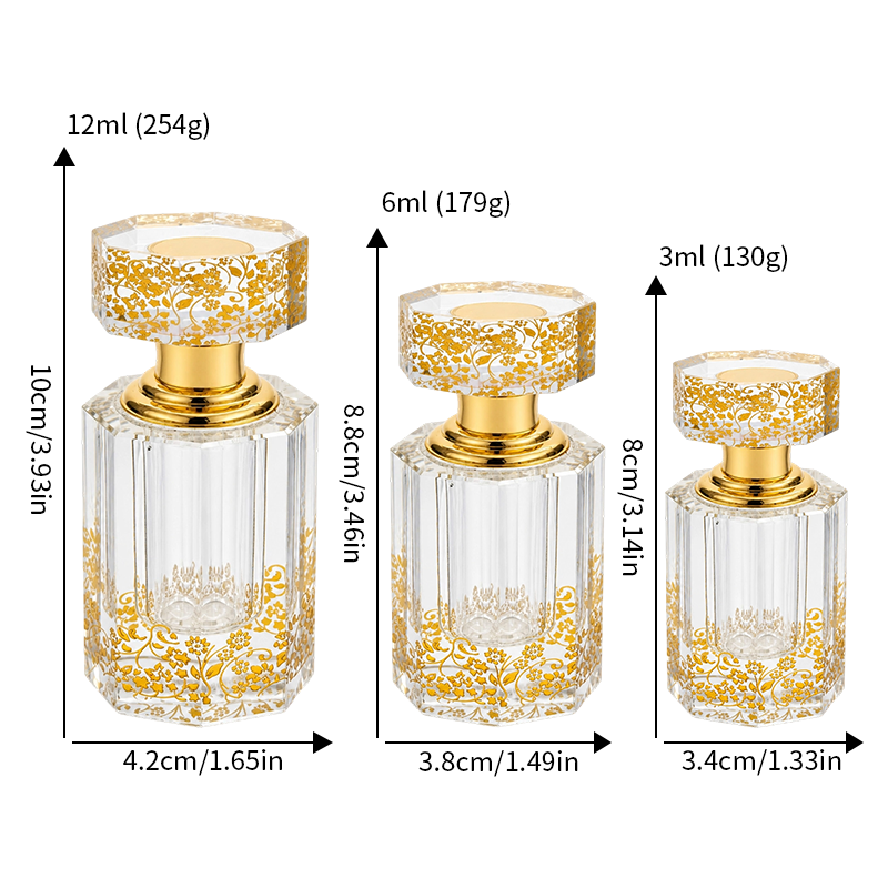 3pcs Crystal Essential Oil Bottle 3ml+6ml+12ml B826 زجاجة زيت كريستالية فارغة بسعة 12 مل، زجاجة عطور زيتية فارغة، زجاجة عطر زيت عطري قابلة لإعادة التعبئة، زجاجة زيت بسعة 12 مل.