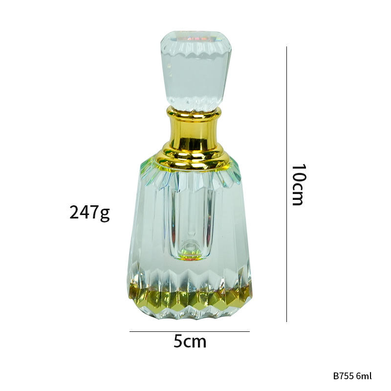 2pcs Crystal Perfume Essential Oil Bottle 6ml+3ml B755 زجاجة زيت كريستالية فارغة، زجاجة عطور زيتية فارغة، زجاجة عطر أساسية قابلة لإعادة التعبئة، زجاجة زيت بسعة 6 مل