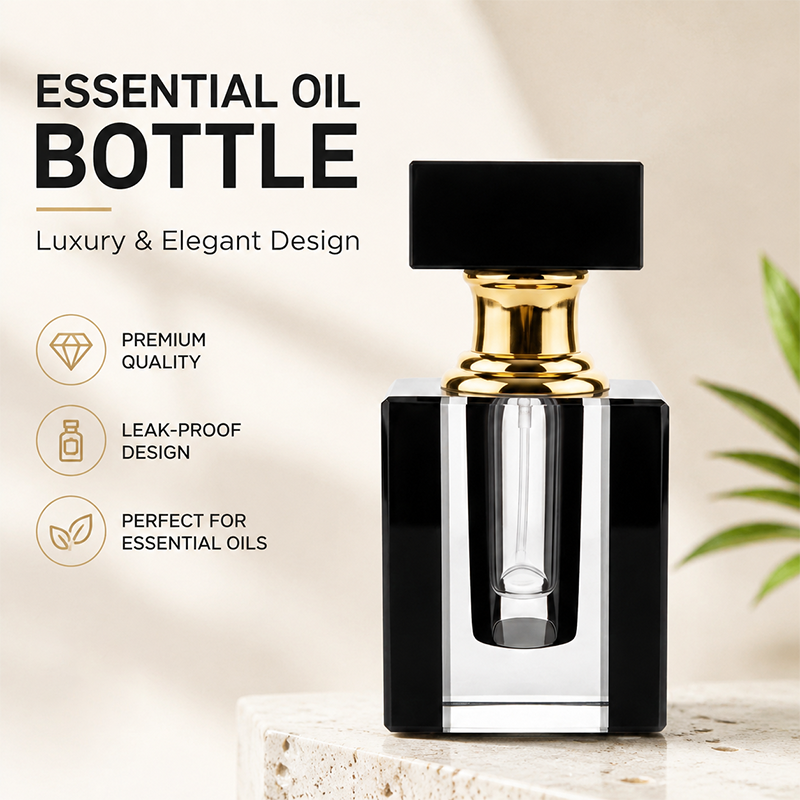 1pcs Crystal Perfume Essential Oil Bottle 12ml B811C-black   - أسود12ml B811C زجاجة الزيوت العطر الكريستال 1pcs
