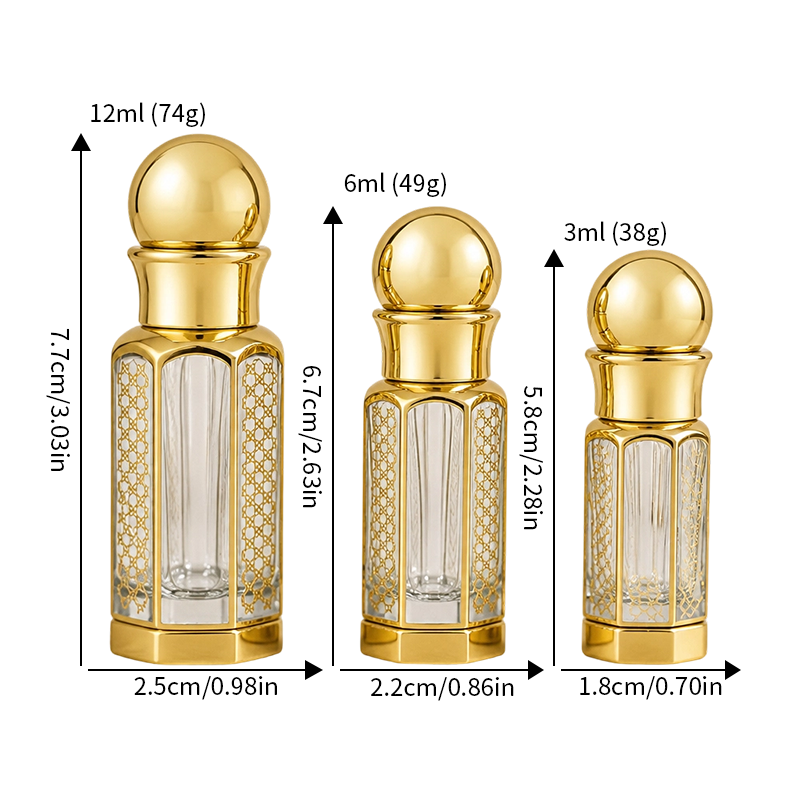 3pcs Crystal Perfume Essential Oil Bottle 3ml+6ml+12ml A181   3pcs زجاجة الزيوت العطر الكريستال 3ml + 6ml + 12ml A181