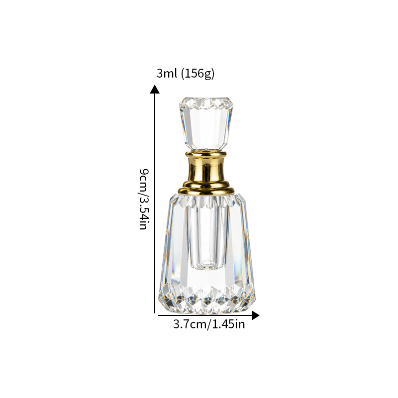 2pcs Crystal Perfume Essential Oil Bottle 6ml+3ml B755 زجاجة زيت كريستالية فارغة، زجاجة عطور زيتية فارغة، زجاجة عطر أساسية قابلة لإعادة التعبئة، زجاجة زيت بسعة 6 مل
